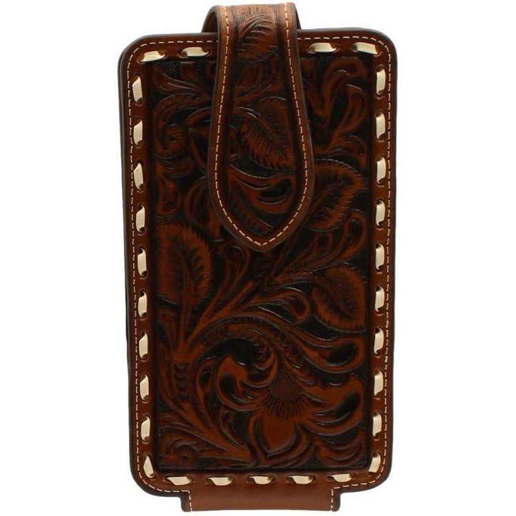 imageARIAT Floral Buck Lace Leather Cell Phone Case  Fits iPhone 171615 ampamp Pro Galaxy S24S23S22S21 ampamp Similar Smartphones  Magnetic Flap  360 Belt Clip  Brown Small 314quot x 534quot
