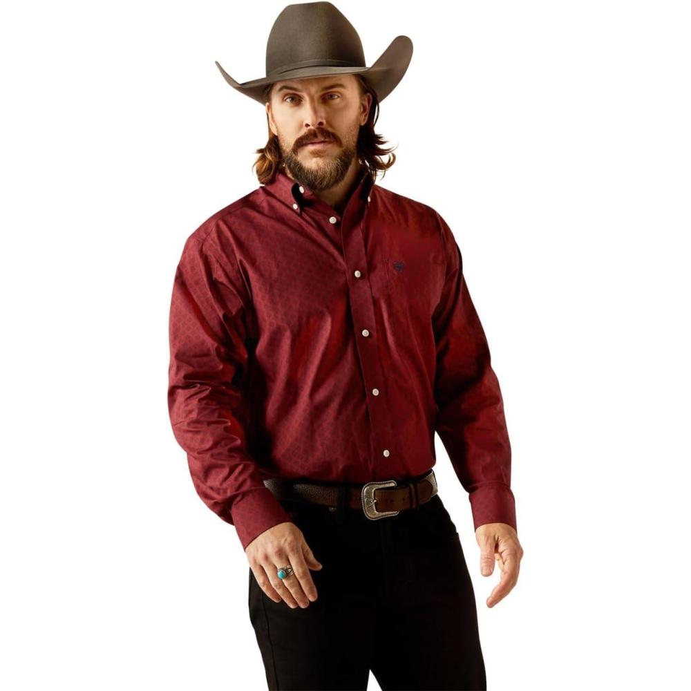 imageARIAT Male Team Logo Twill Classic Fit Shirt Sea Scape USA 3XLargeDark Red