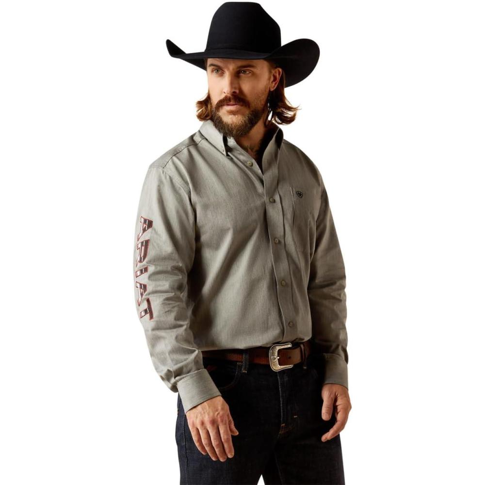 imageARIAT Male Team Logo Twill Classic Fit Shirt Sea Scape USA 3XLargeGreyBlack