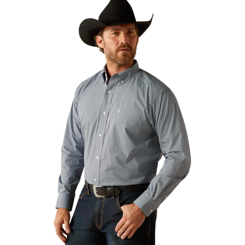 imageARIAT Male Team Logo Twill Classic Fit Shirt Sea Scape USA 3XLargeLight Blue