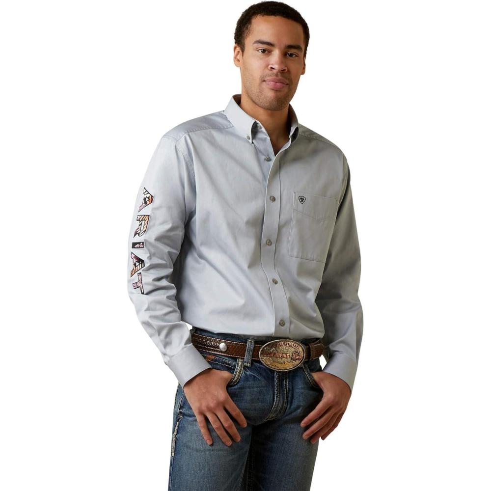 imageARIAT Male Team Logo Twill Classic Fit Shirt Sea Scape USA 3XLargePearl Blue