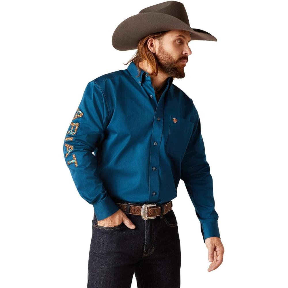 imageARIAT Male Team Logo Twill Classic Fit Shirt Sea Scape USA 3XLargeSailor Blue