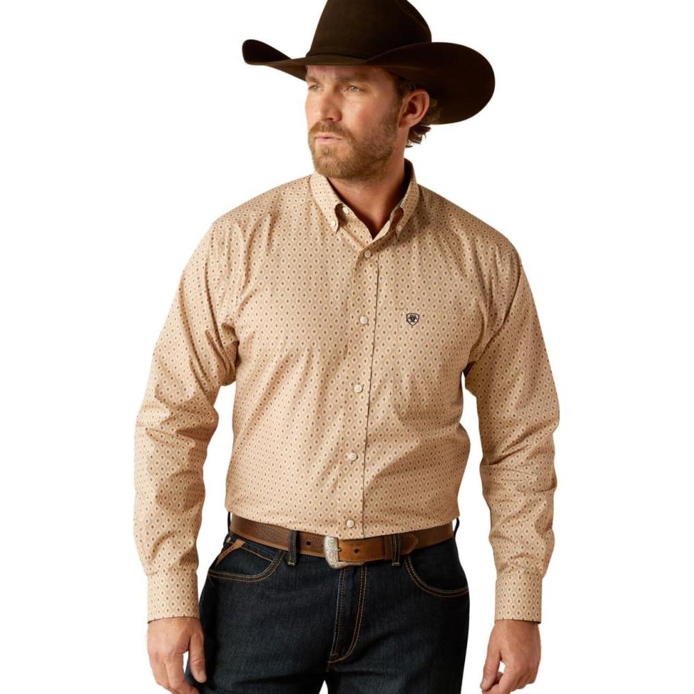 imageARIAT Male Team Logo Twill Classic Fit Shirt Sea Scape USA 3XLargeTan