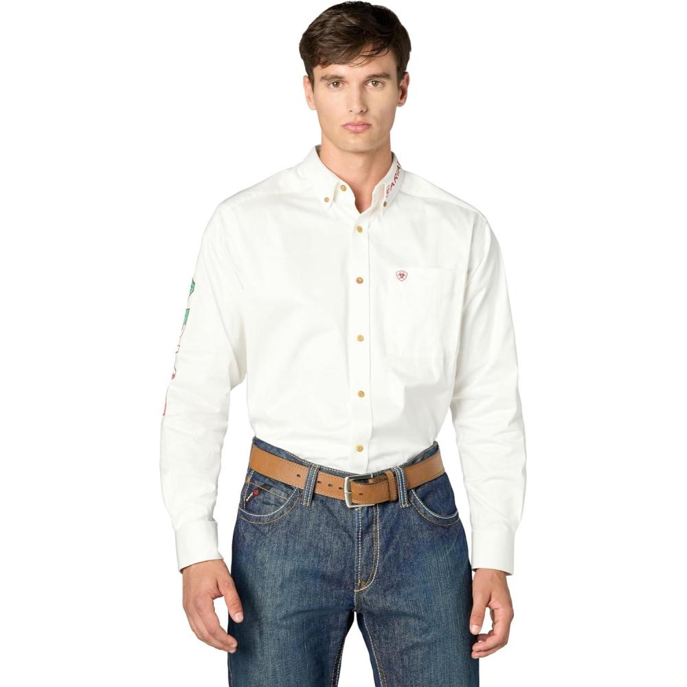 imageARIAT Male Team Logo Twill Classic Fit Shirt Sea Scape USA 3XLargeWhite Mexico