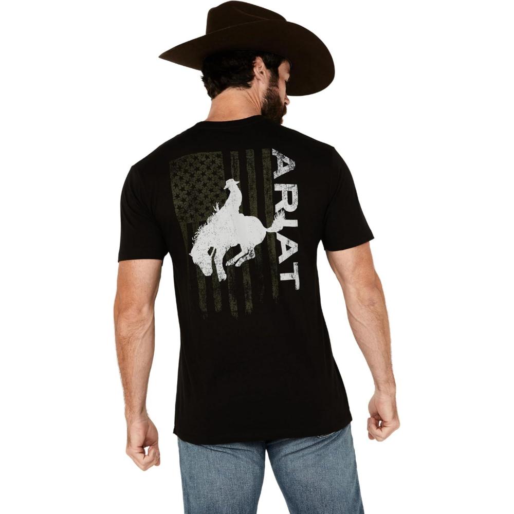 imageARIAT Mens Buckaroo TShirt BuckhornBlackBronco Flag