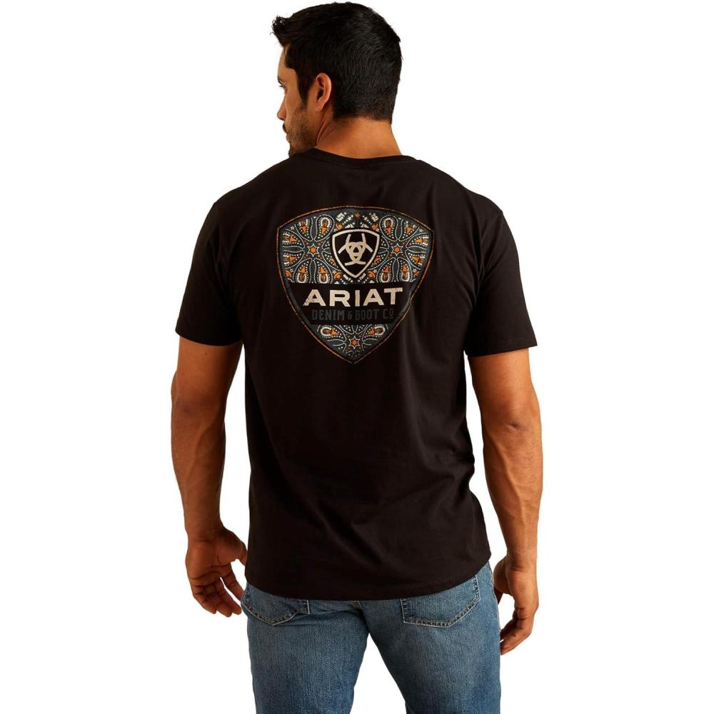 imageARIAT Mens Buckaroo TShirt BuckhornBlackPaisley Shield
