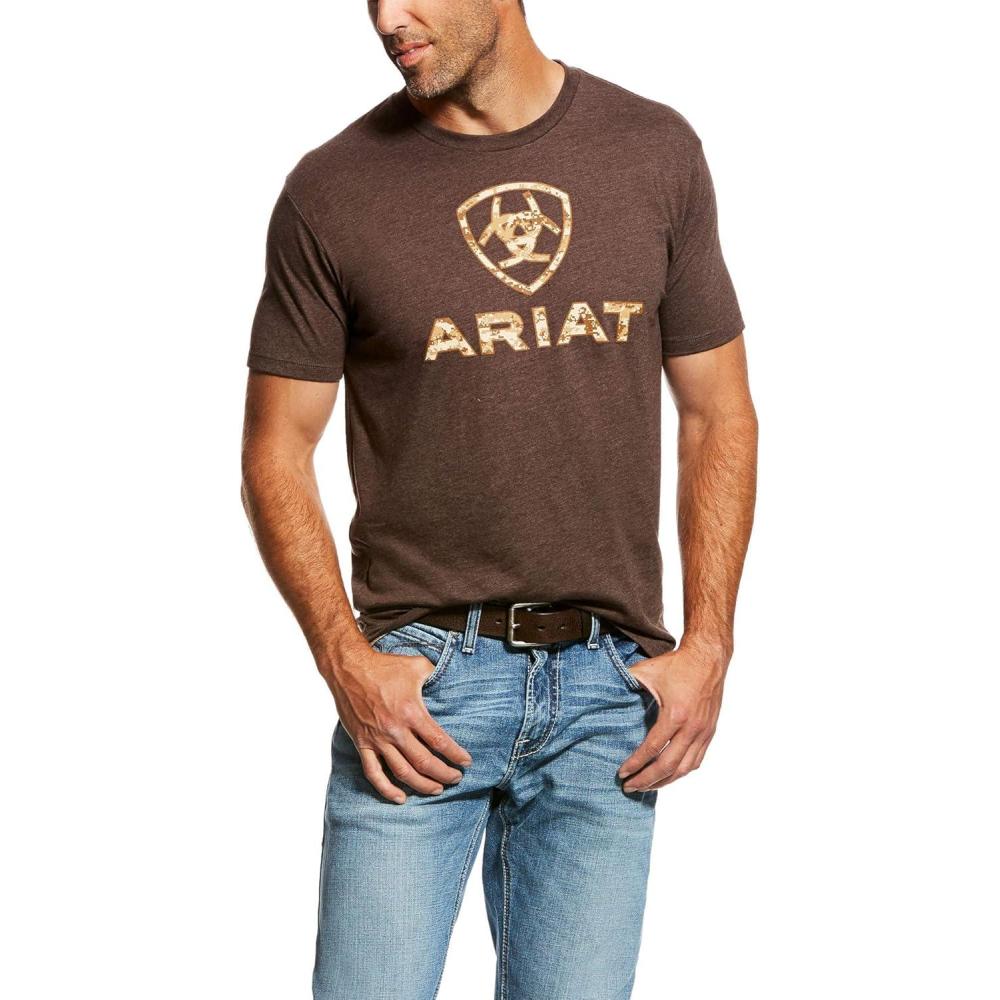 imageARIAT Mens Buckaroo TShirt BuckhornBrown HeatherLiberty Usa