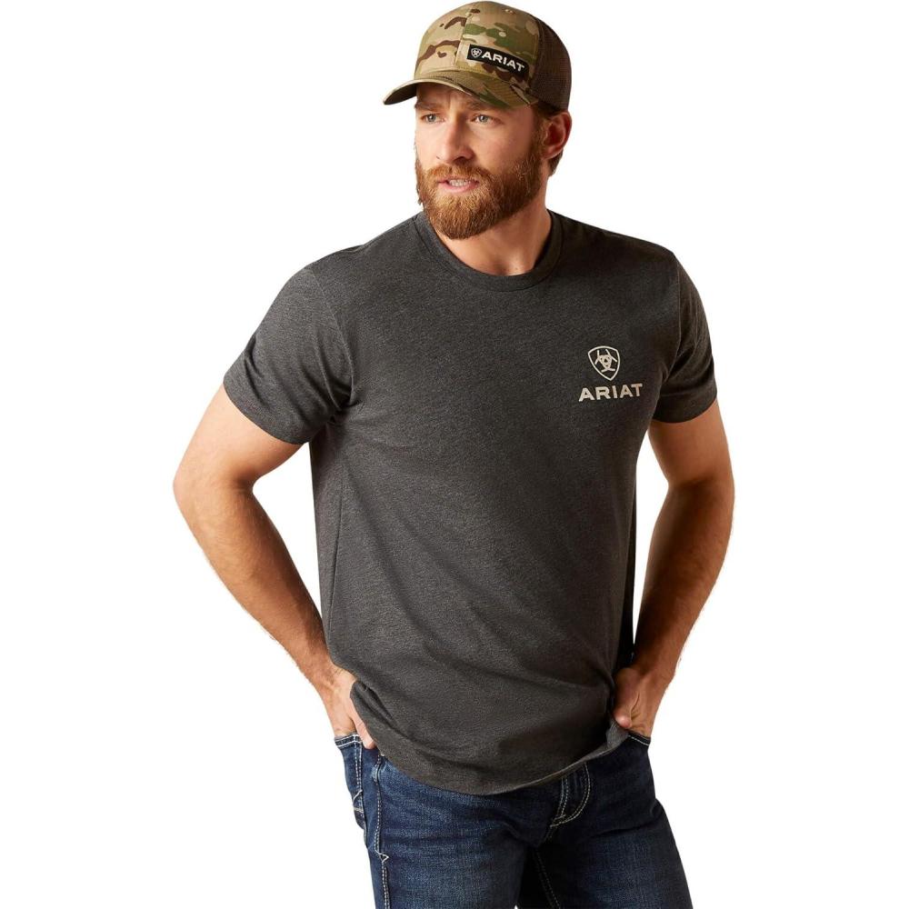 imageARIAT Mens Buckaroo TShirt BuckhornCharcoal HeatherCircular Zuni