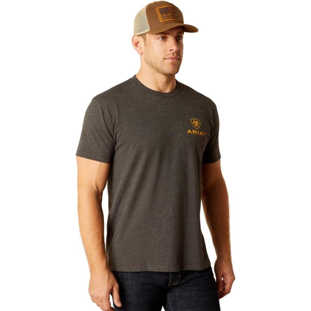 imageARIAT Mens Buckaroo TShirt BuckhornCharcoal HeatherDesert Modern