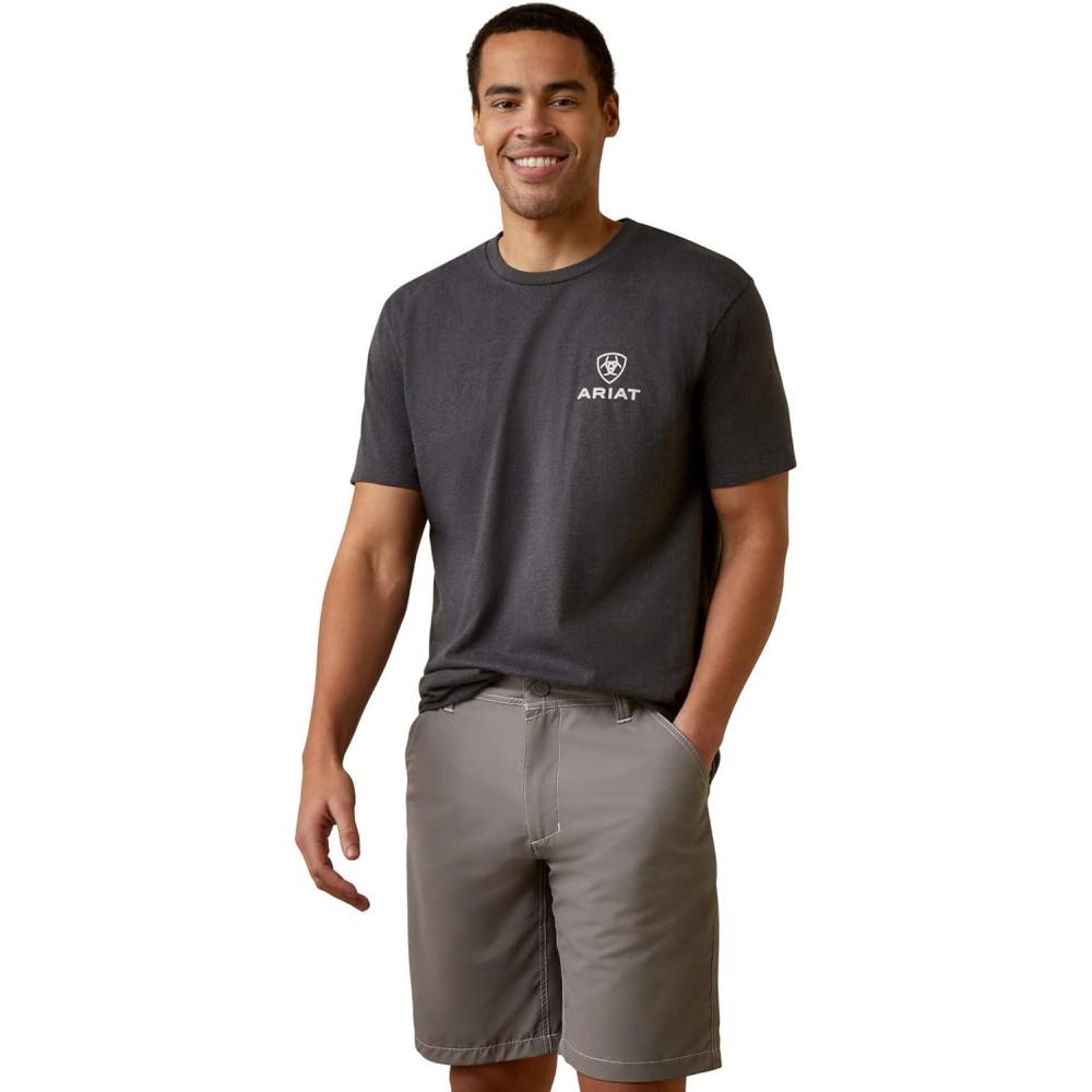 imageARIAT Mens Buckaroo TShirt BuckhornCharcoal HeatherOffset Circle