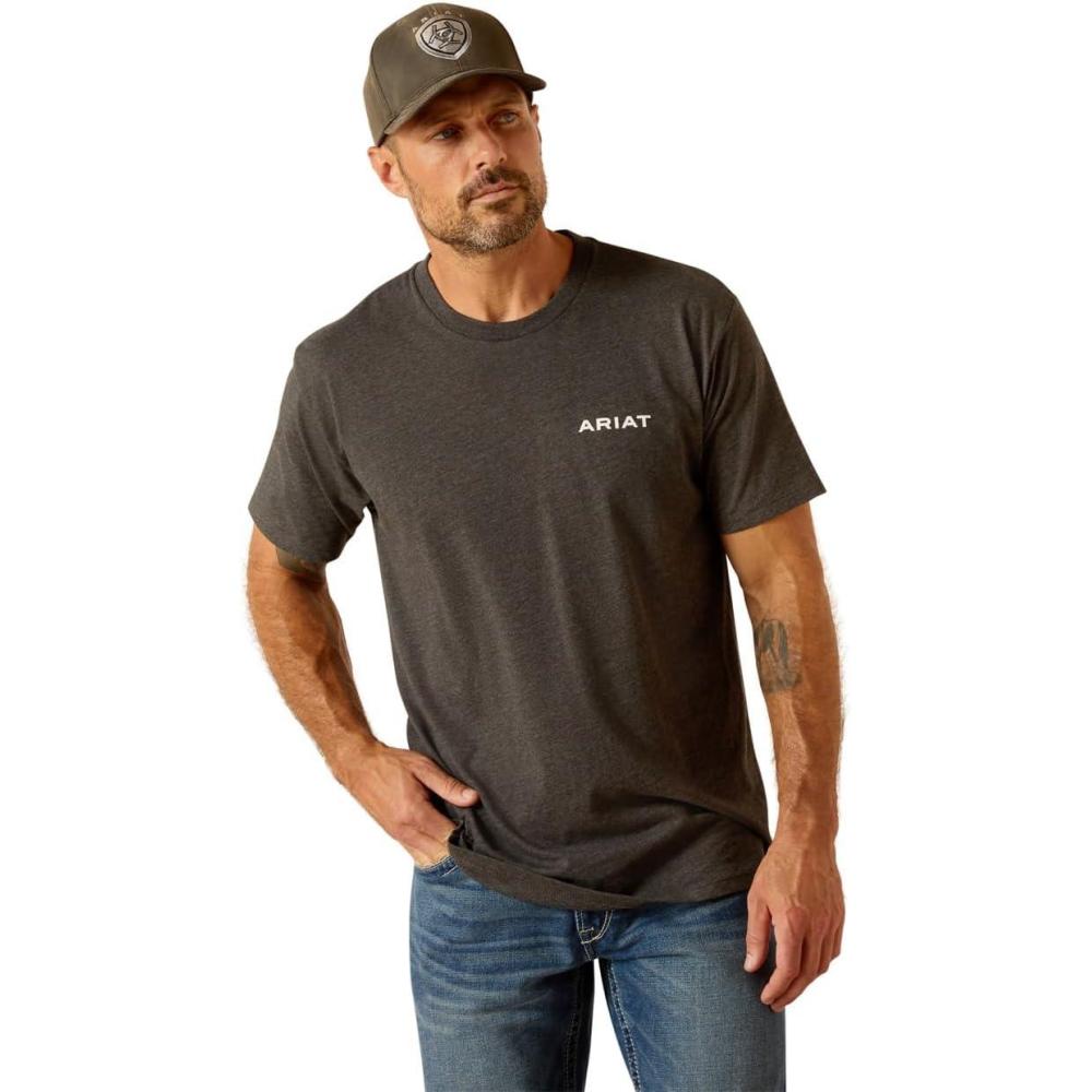 imageARIAT Mens Buckaroo TShirt BuckhornCharcoal HeatherRoundabout