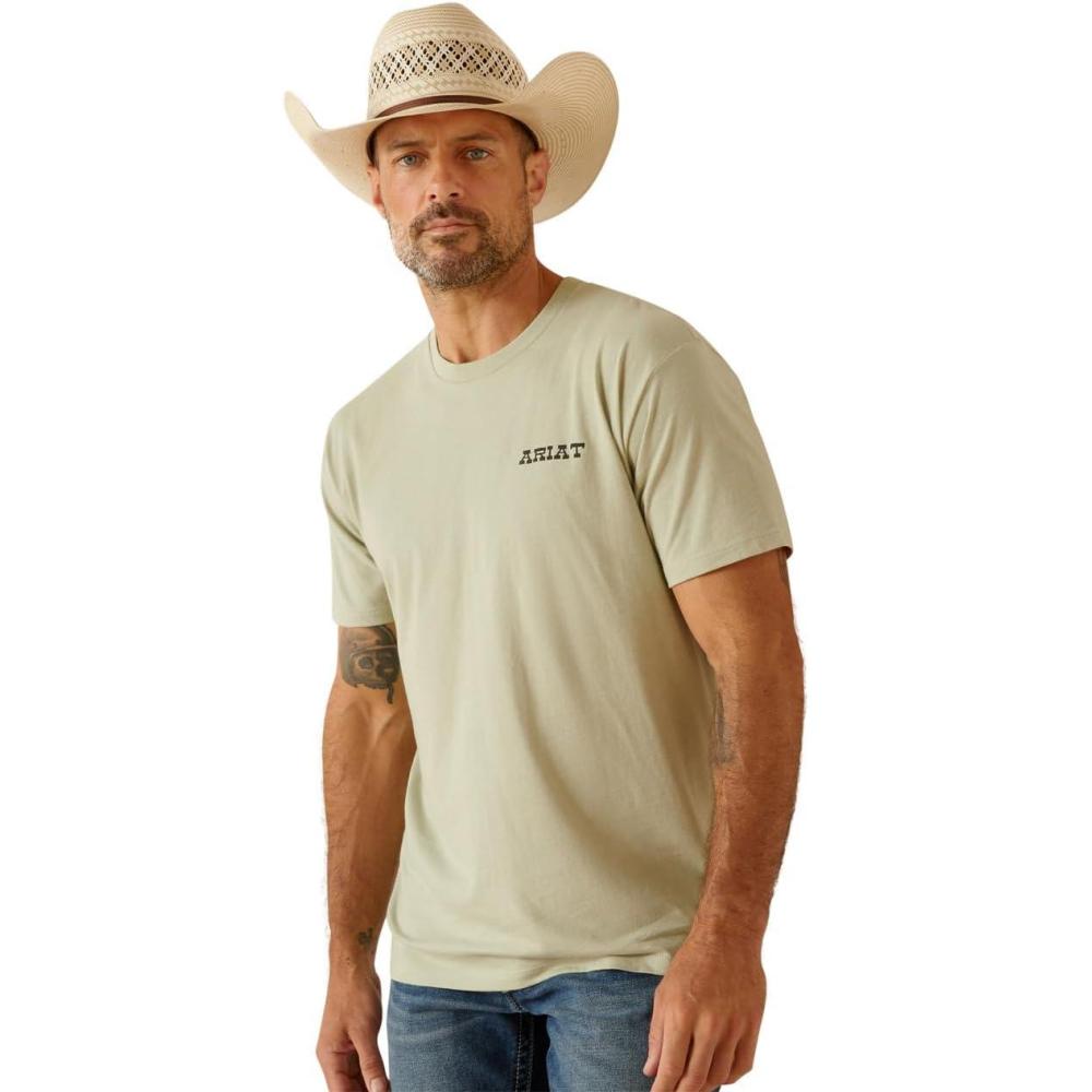 imageARIAT Mens Buckaroo TShirt BuckhornDesert Sage HeatherEagle Flag