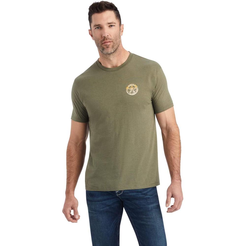 imageARIAT Mens Buckaroo TShirt BuckhornMilitary HeatherStar