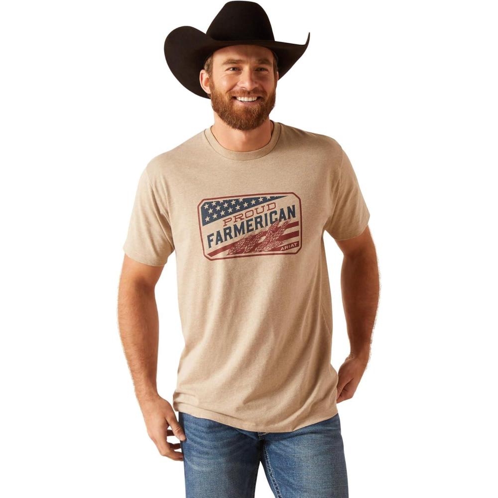 imageARIAT Mens Buckaroo TShirt BuckhornOatmeal HeatherFarmerican