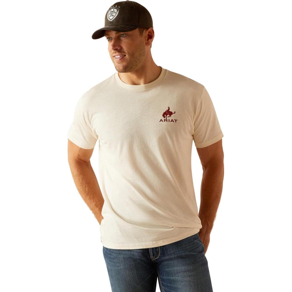 imageARIAT Mens Buckaroo TShirt BuckhornOff WhiteBronco Flag