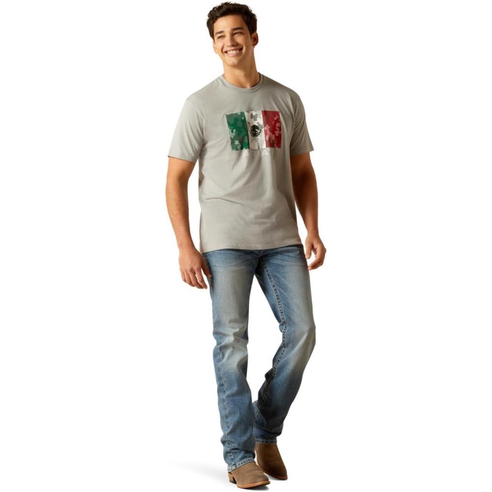 imageARIAT Mens Buckaroo TShirt BuckhornStone HeatherMexico Camo Flag