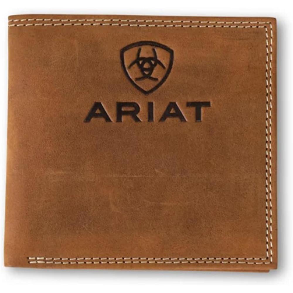 imageARIAT Mens Embossed Logo Brown Leather Bifold Wallet A3548244
