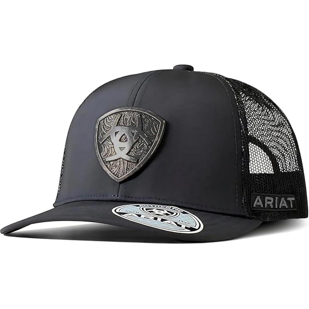 imageARIAT Mens Metal Shield Trucker Cap with Snapback ClosureBlack
