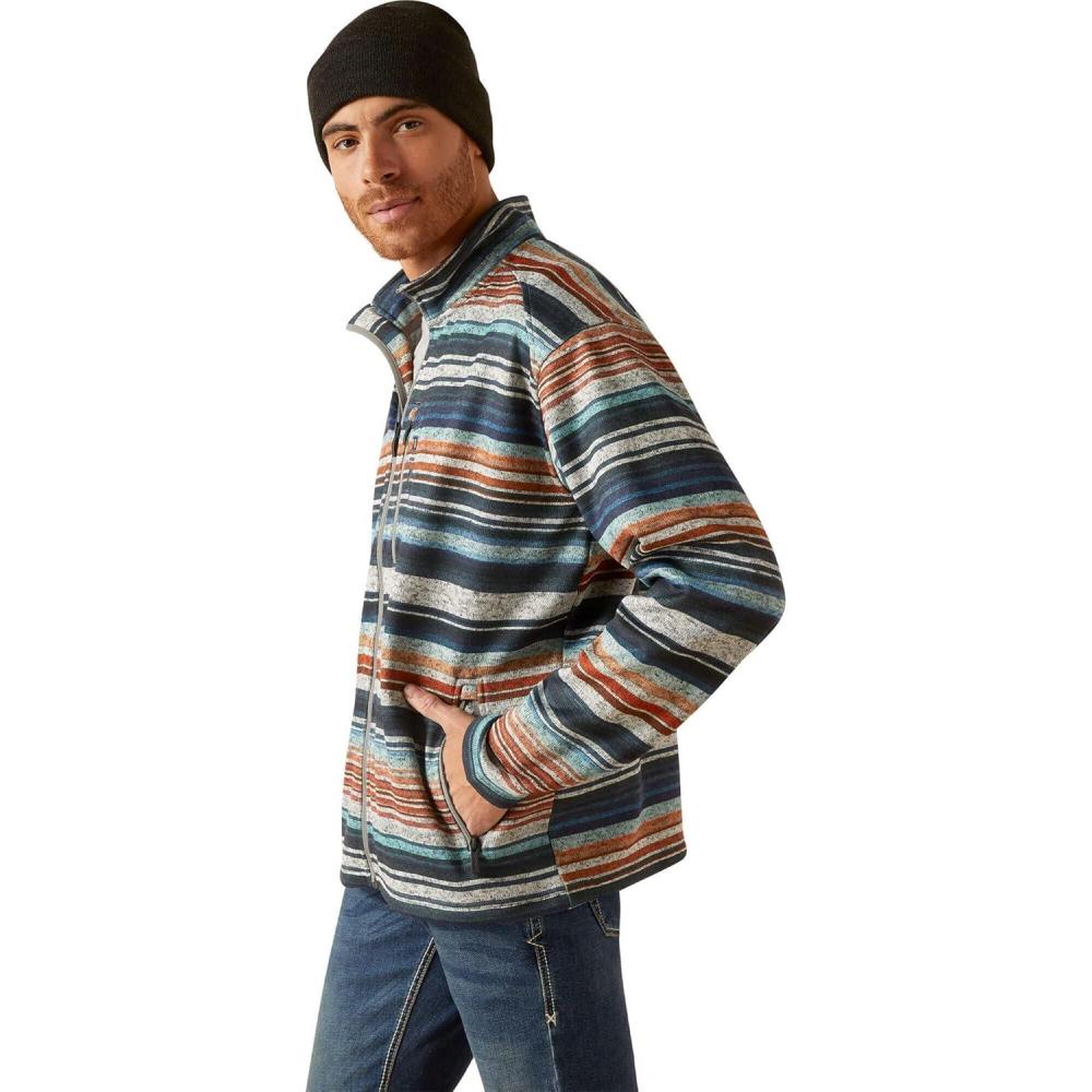 imageARIAT Mens Navy Caldwell Full Zip Sweater JacketJetty Gray Heather