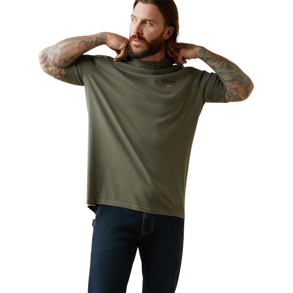 imageARIAT Mens Rebar Cotton Strong Logo TShirtBeetle Heather