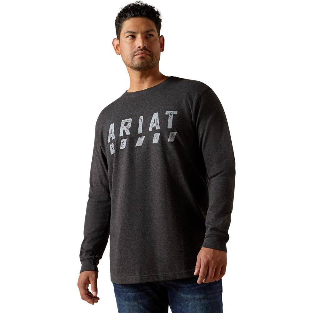 imageARIAT Mens Rebar Cotton Strong Logo TShirtCharcoal Heather