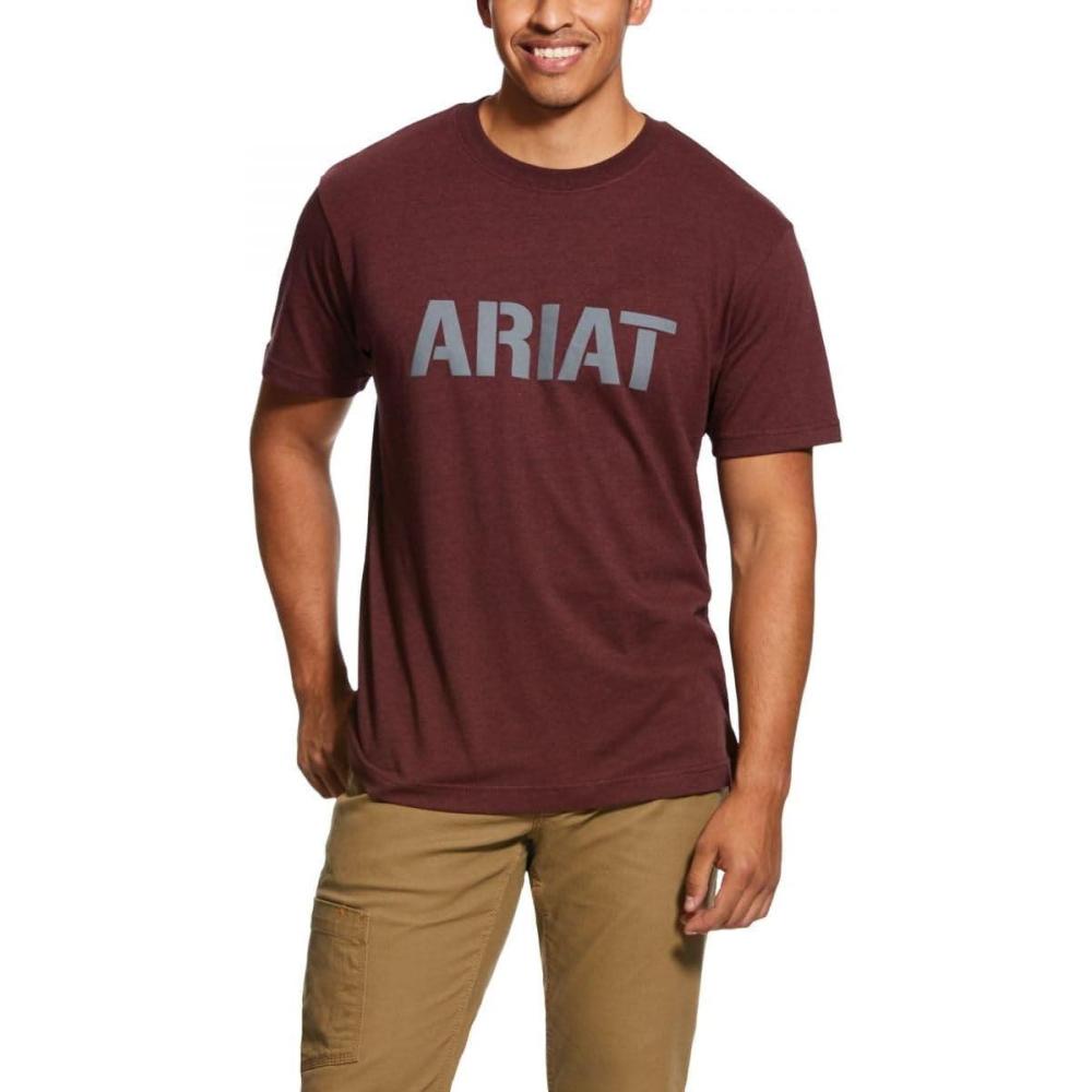 imageARIAT Mens Rebar Cotton Strong TShirtBurgundy Heather