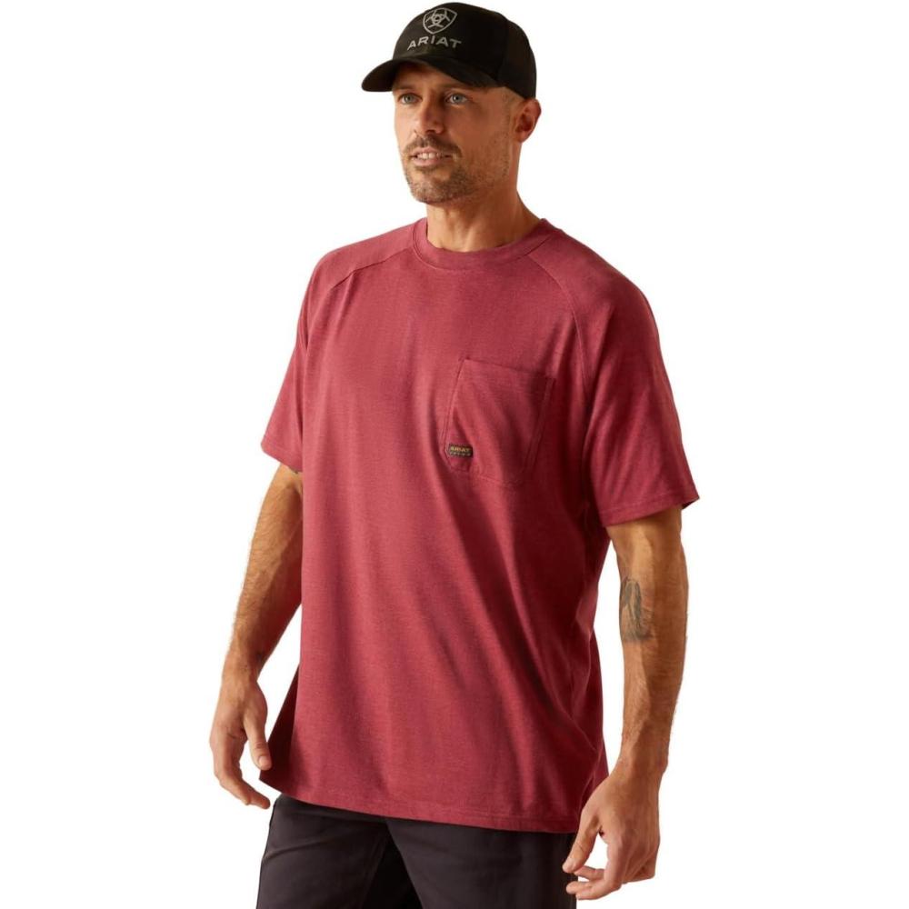 imageARIAT Mens Rebar Cotton Strong TShirtRoan Rouge Heather