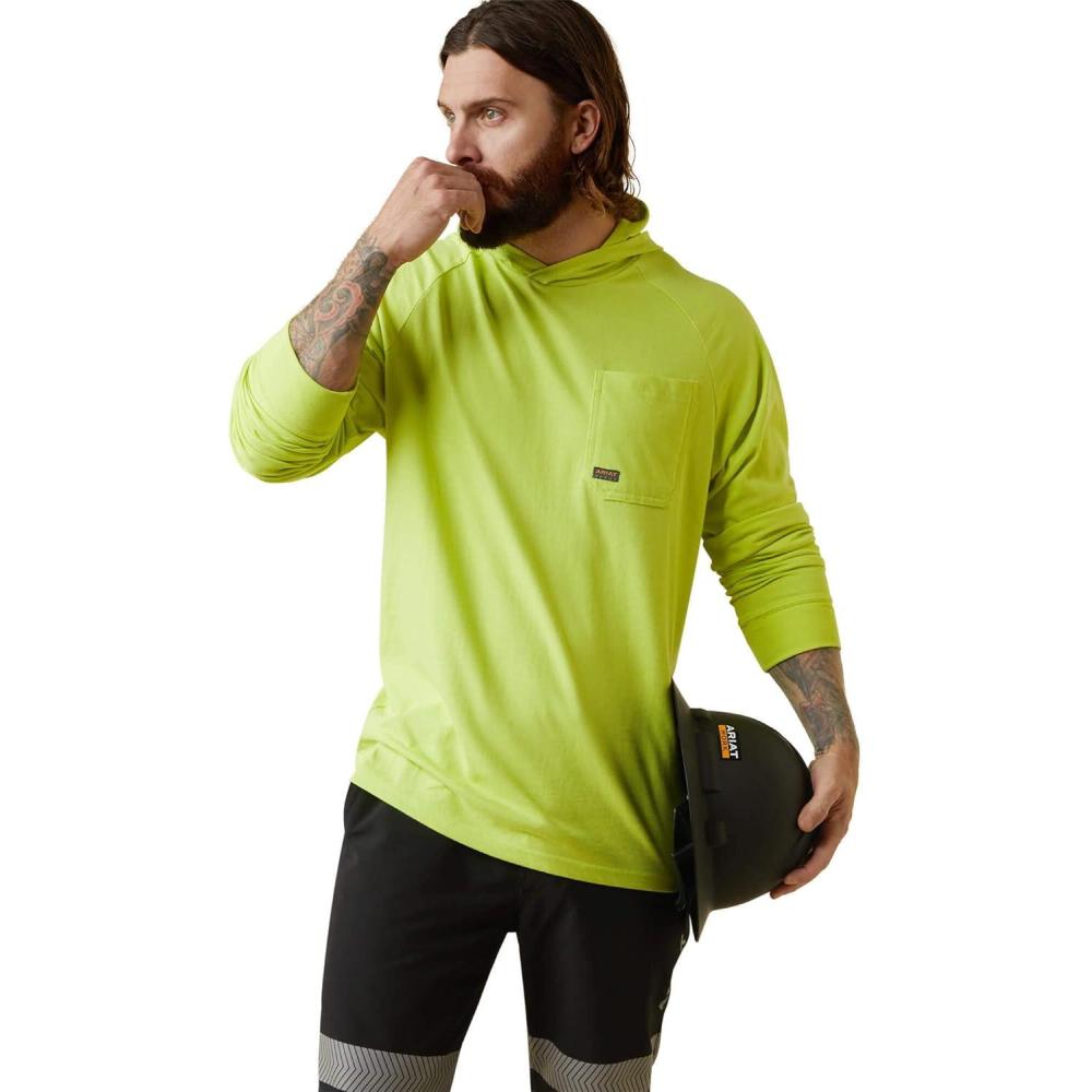 imageARIAT Mens Rebar Cottonstrong Hooded TShirtBright Yellow