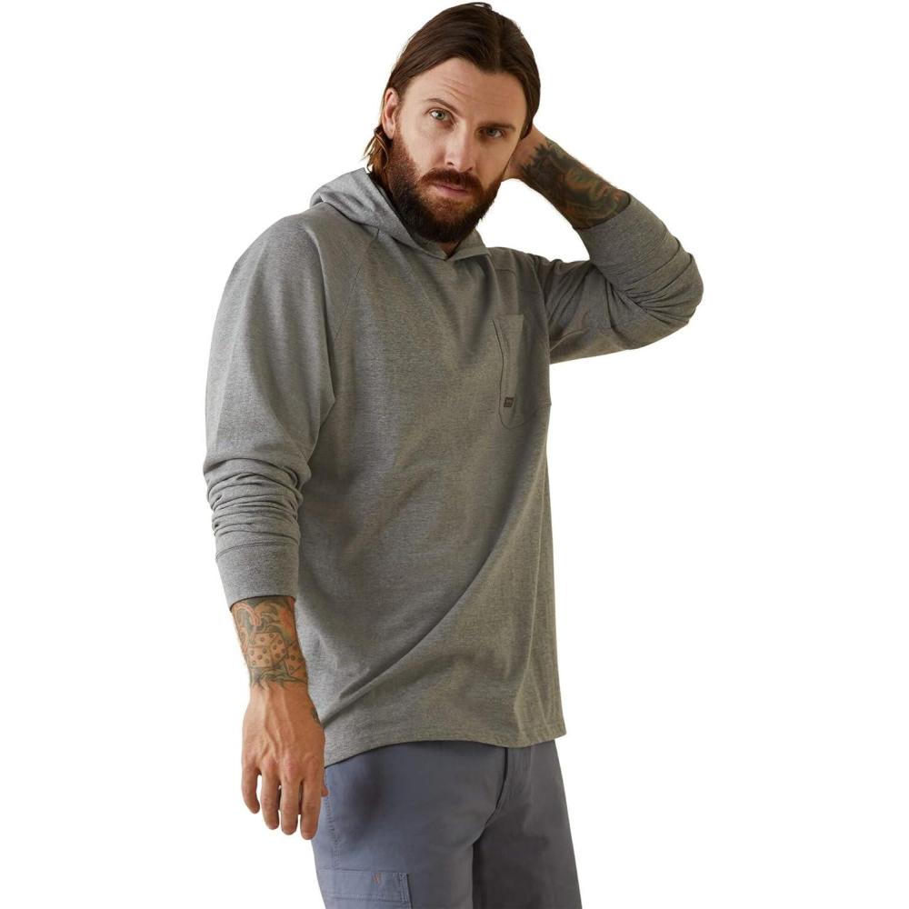 imageARIAT Mens Rebar Cottonstrong Hooded TShirtHeather Grey