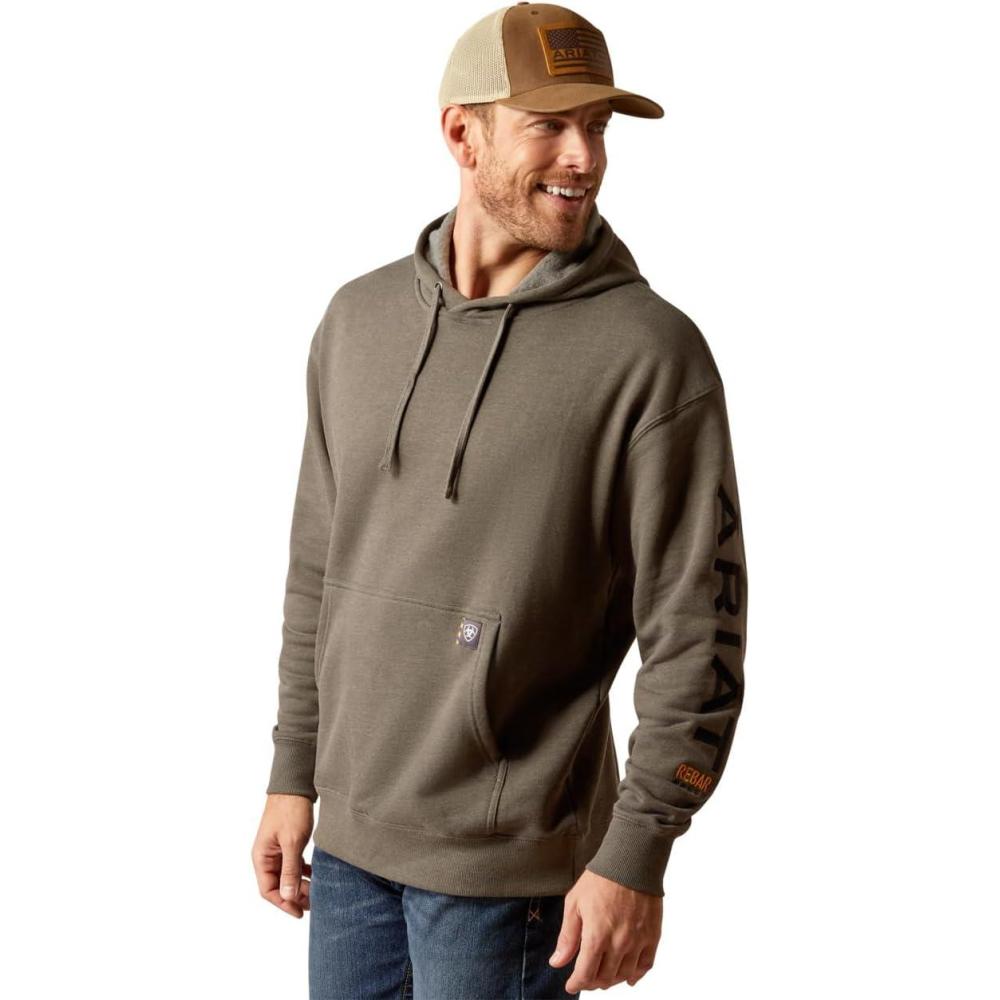 imageARIAT Mens Rebar Graphic HoodieBeluga HeatherBlack