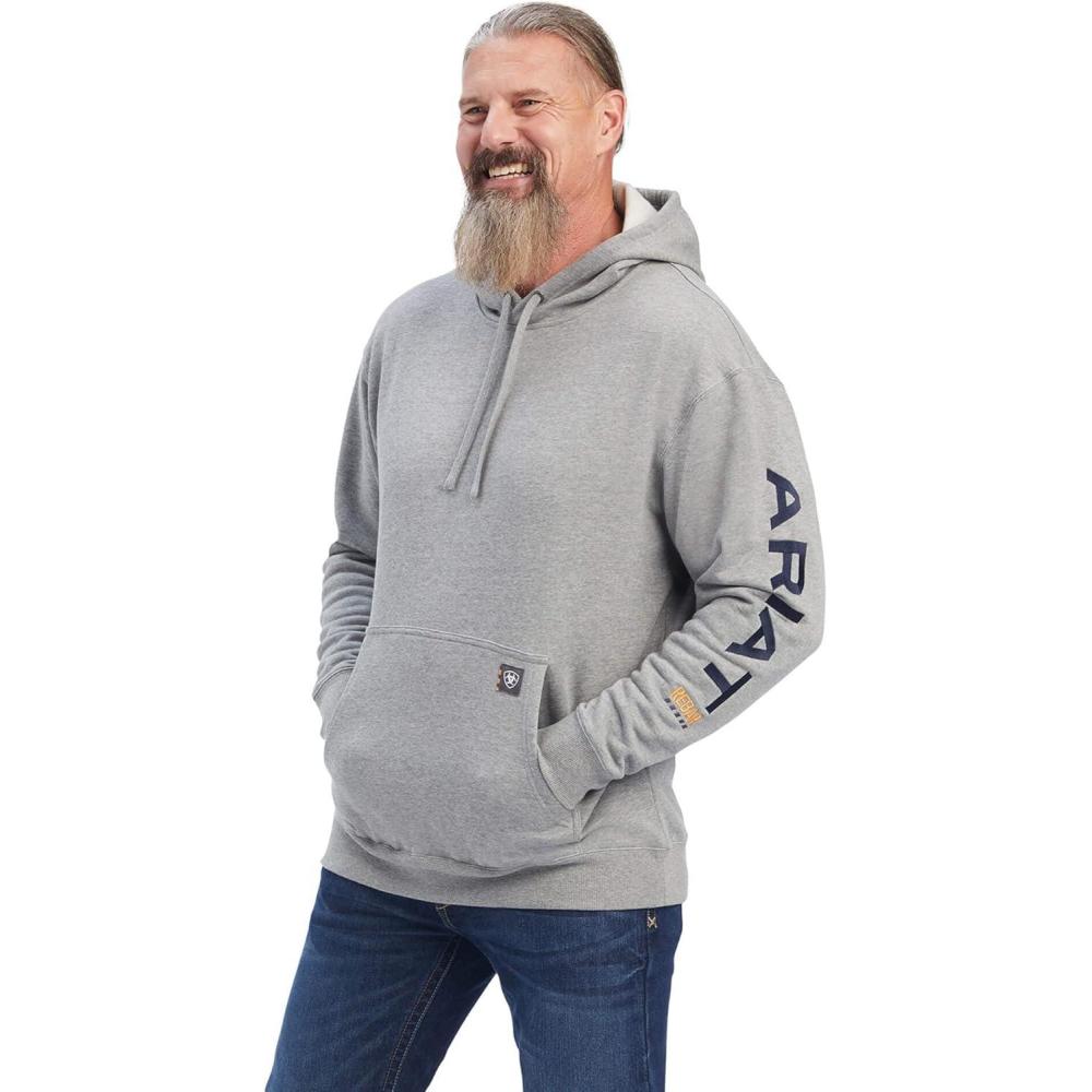 imageARIAT Mens Rebar Graphic HoodieHeather GreyDeep Ultramarine