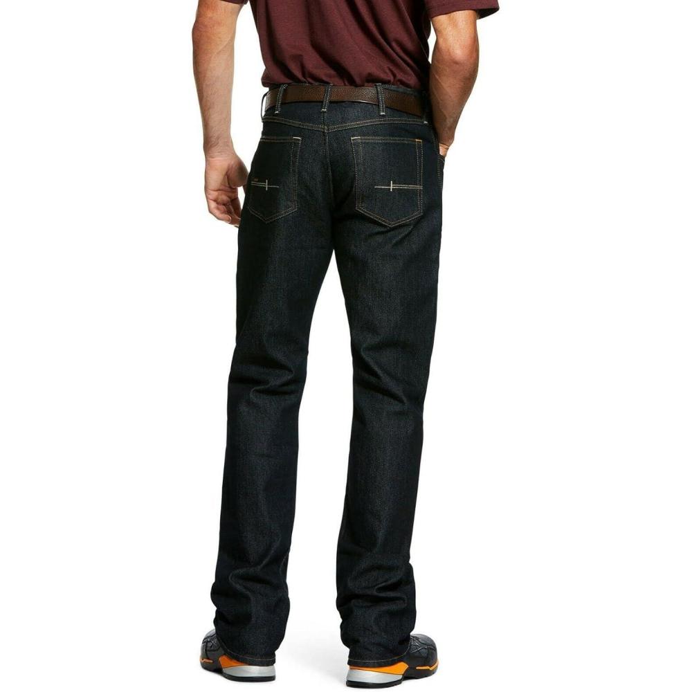 imageARIAT Mens Rebar M4 Relaxed Durastretch Basic Flannellined Boot Cut JeanRinse