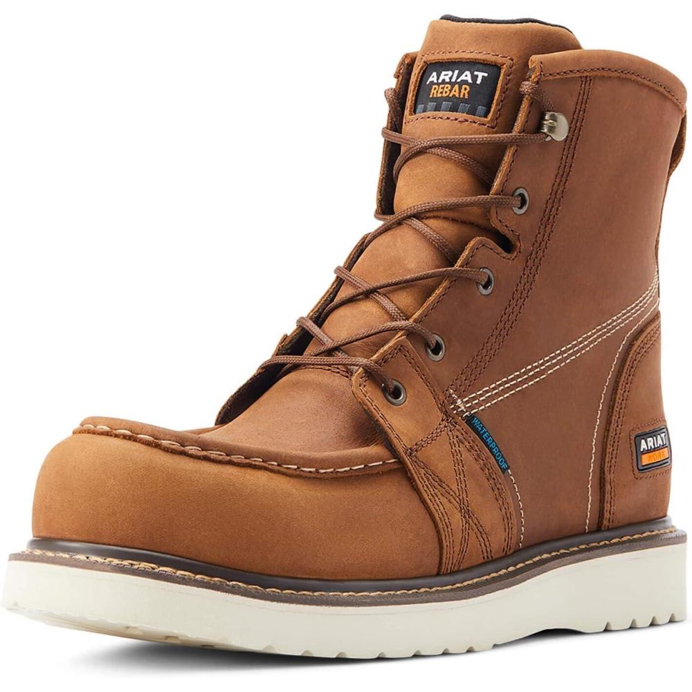 imageARIAT Mens Rebar Wedge Moc 6quot Waterproof Composite Toe Work Boot WesternAged Honey