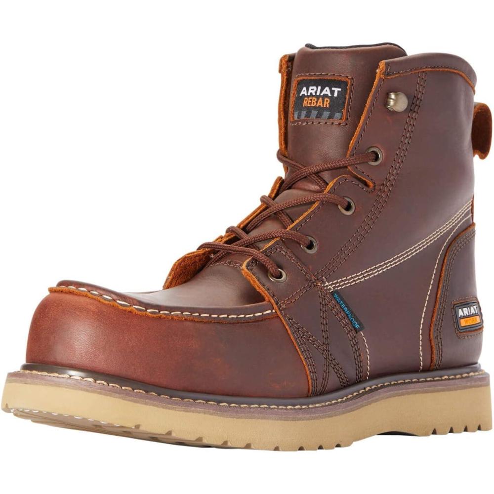 imageARIAT Mens Rebar Wedge Moc 6quot Waterproof Composite Toe Work Boot WesternRusted Copper
