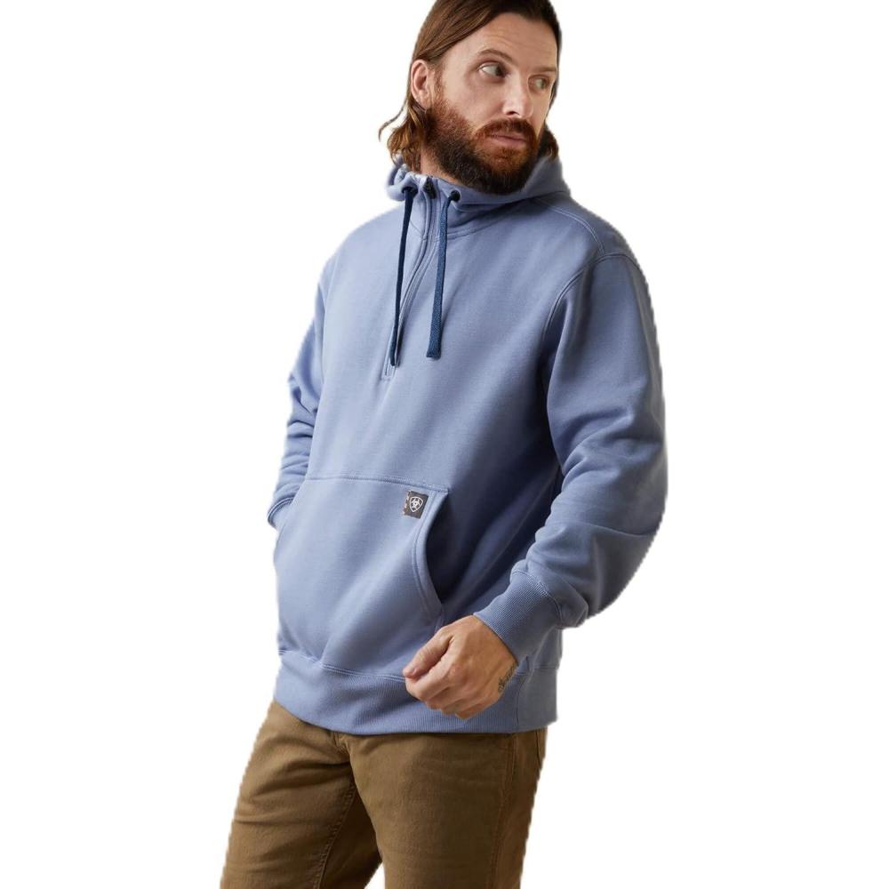 imageARIAT Mens Rebar Workman 14 Zip HoodieBlue Heather
