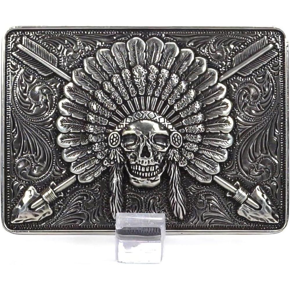 imageARIAT Mens Rectangle Chief Skull BuckleAntique Silver