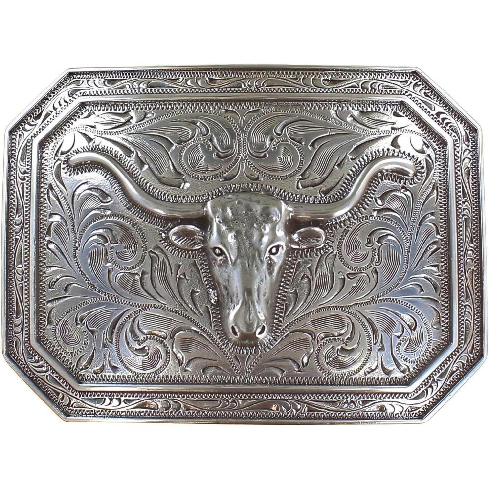 imageARIAT Mens Rectangle Longhorn BuckleAntique Silver