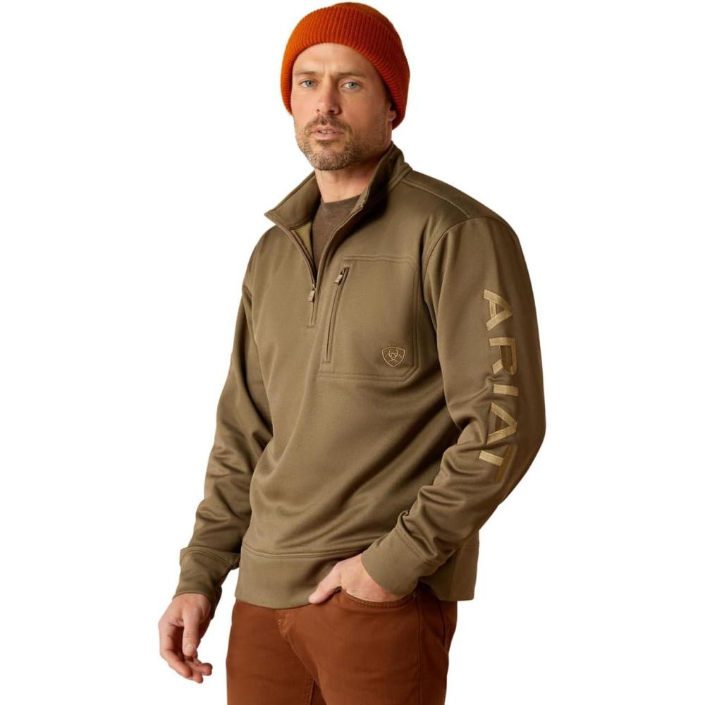 imageARIAT Mens Team Logo 14 Zip SweatshirtBrine OliveBrown