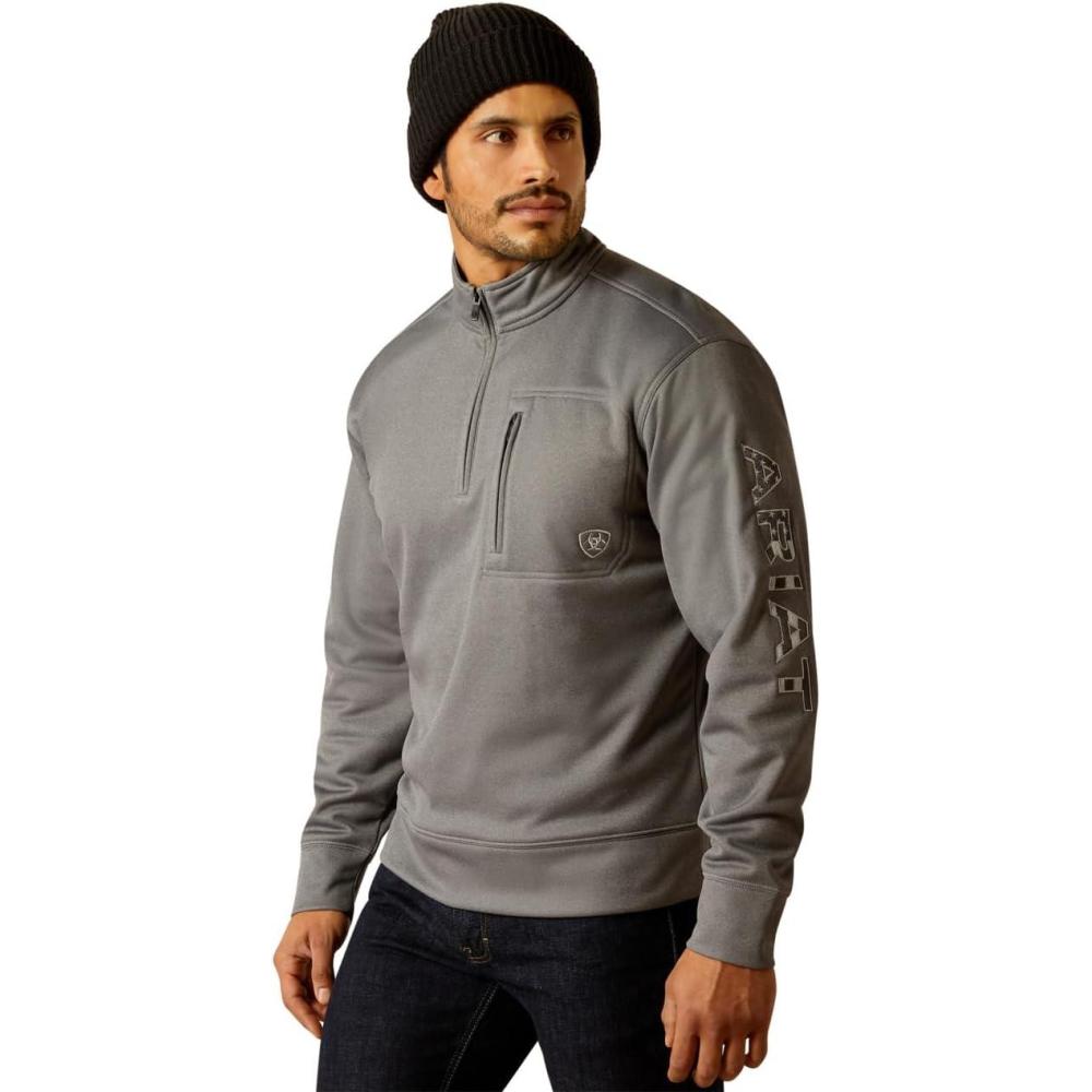 imageARIAT Mens Team Logo 14 Zip SweatshirtGreyAmericana