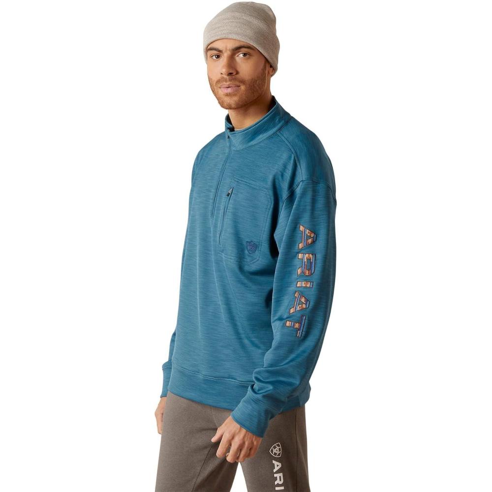 imageARIAT Mens Team Logo 14 Zip SweatshirtMallard Blue