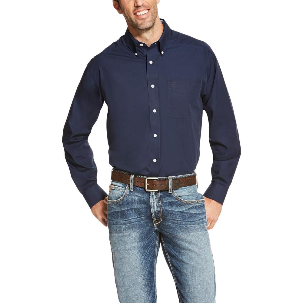 imageARIAT Mens Wrinkle Free Solid ShirtNavy Blue