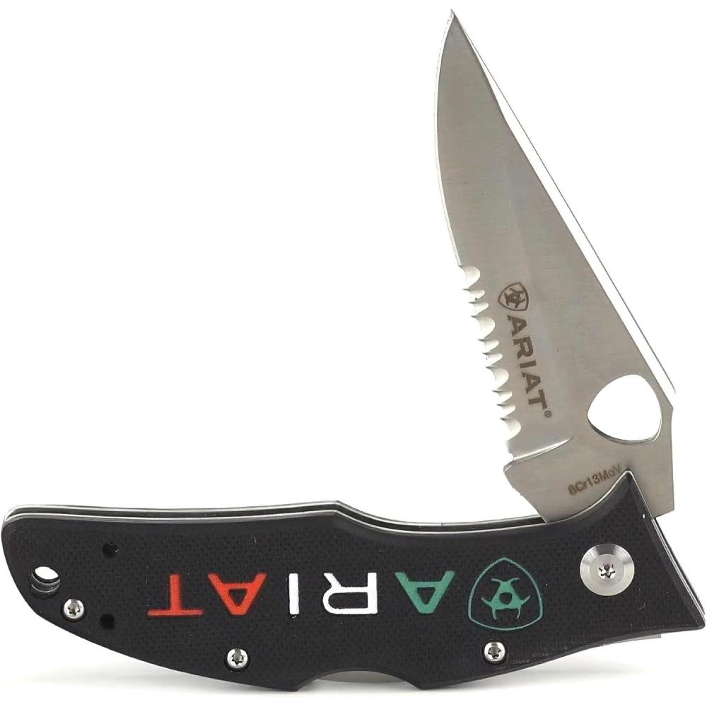 imageARIAT Mexico Logo Hybrid Blade Folding Knife Black 3quot Blade MediumBlack