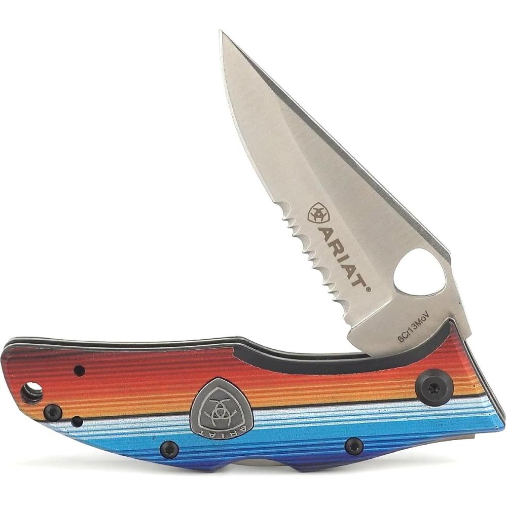 imageARIAT Mexico Logo Hybrid Blade Folding Knife Black 3quot Blade MediumSerape