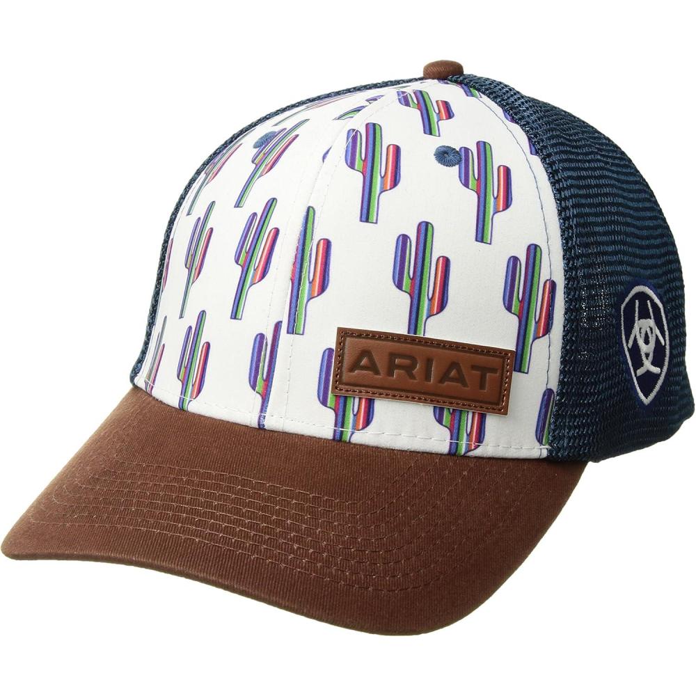 imageARIAT Womens Cactus Design Cap with Faux Leather Patch and Mesh BackWhiteBlue