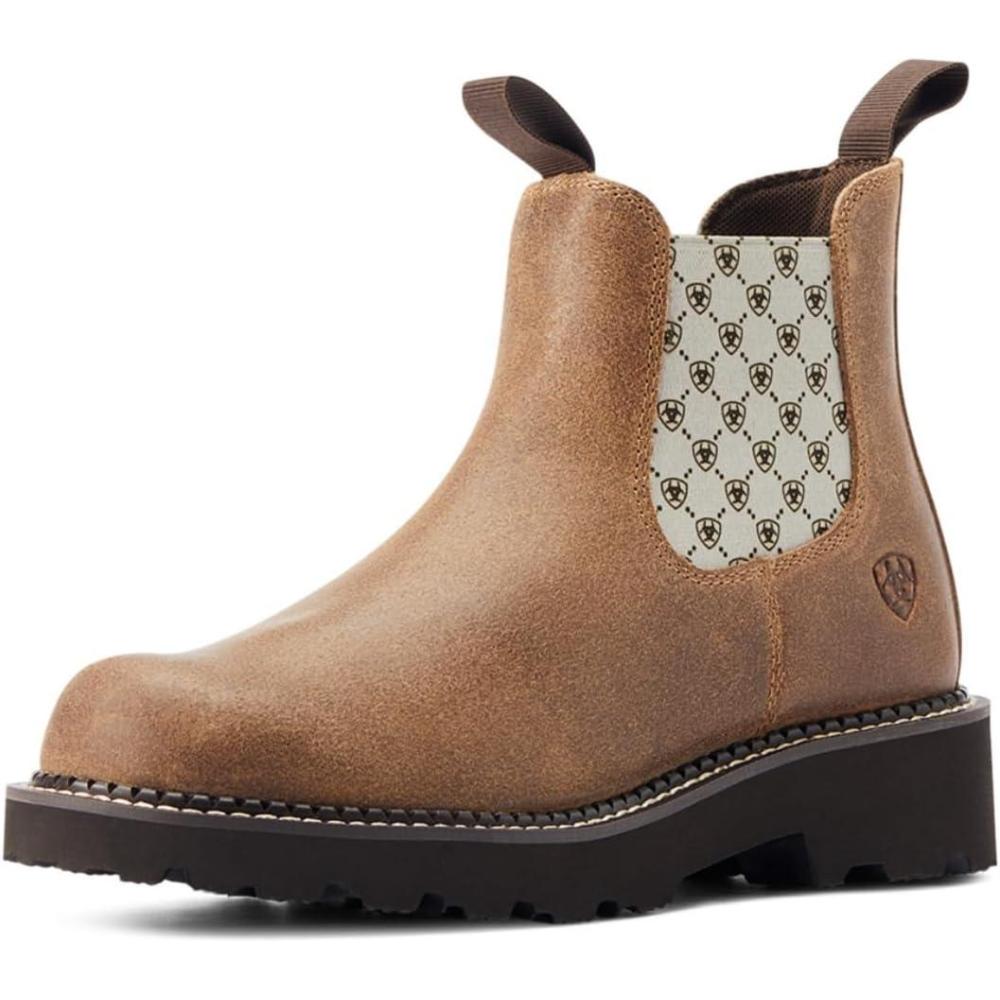 imageARIAT Womens Fatbaby Twin Gore Western BootAntique Mocha SuedeAriat Logo Gore