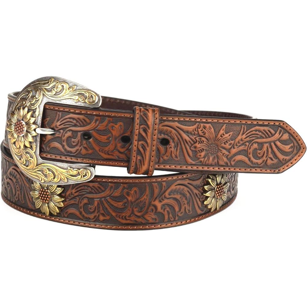 imageARIAT Womens Floral Tooled Sunflower Concho BeltBrown