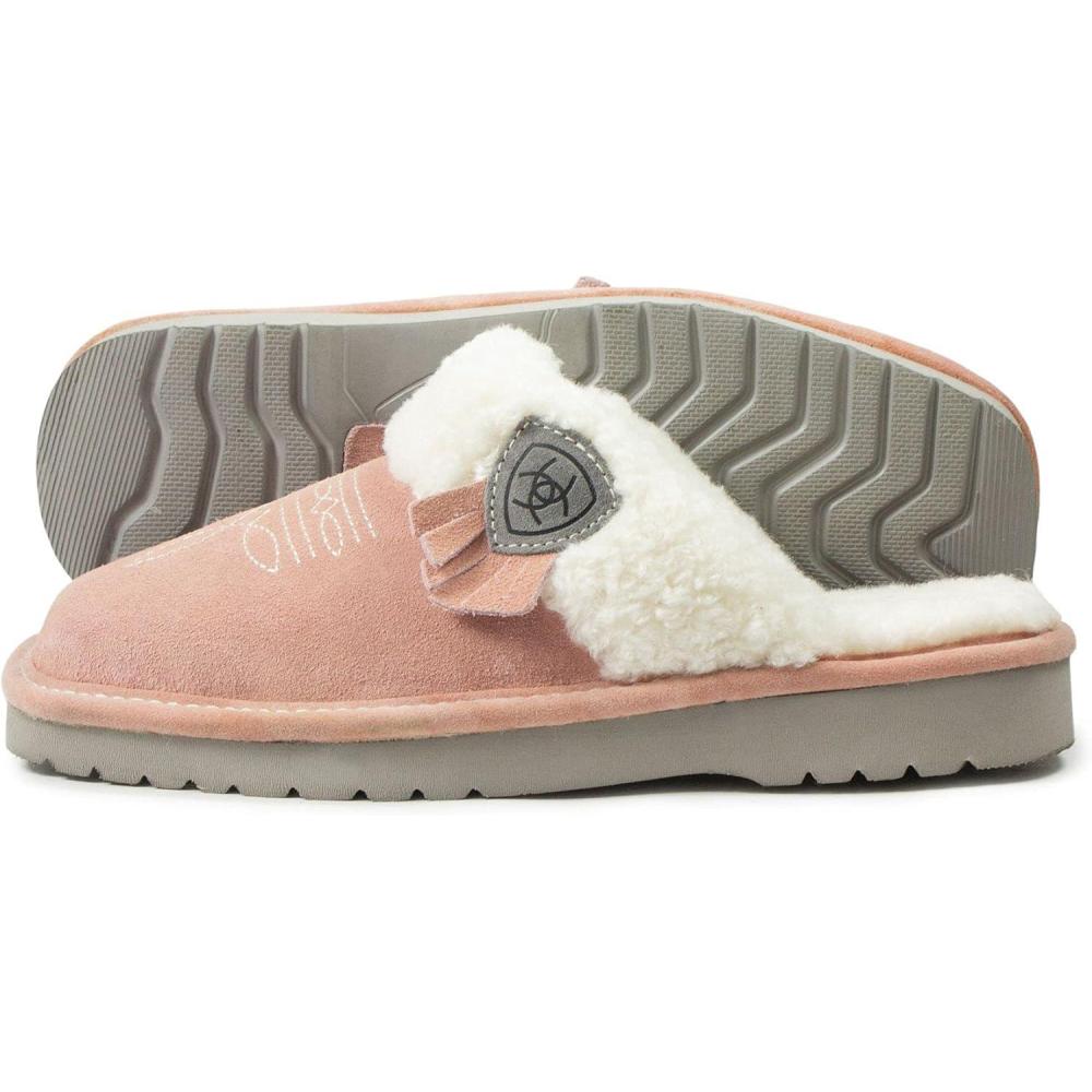 imageARIAT Womens Jackie Square Toe Warm Soft Genuine Suede Leather Indoor Outdoor Slippers with Plush CollarPink