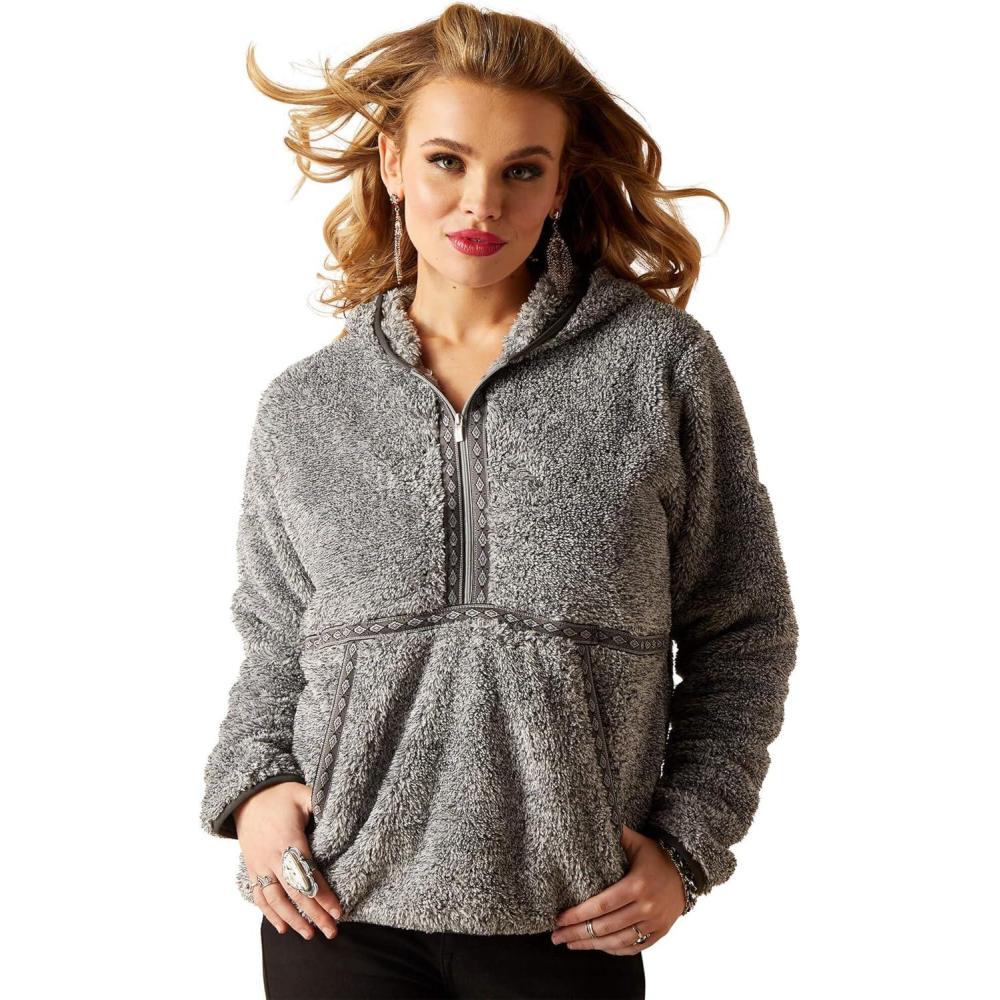 imageARIAT Womens Lurex Berber 12 Zip HoodieSalt and Pepper