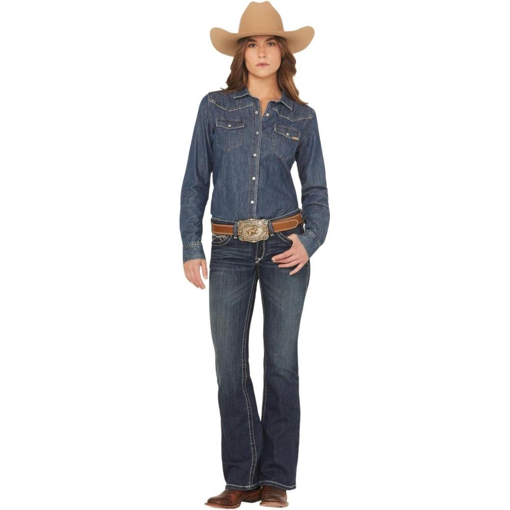 imageARIAT Womens REAL Mid Rise Stretch Whipstitch Boot Cut JeanDenim