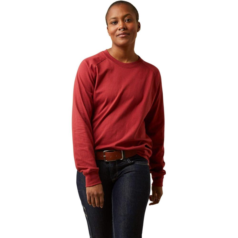 imageARIAT Womens Rebar Cotton Strong Logo GraphicRed Dahlia Bijou Blue